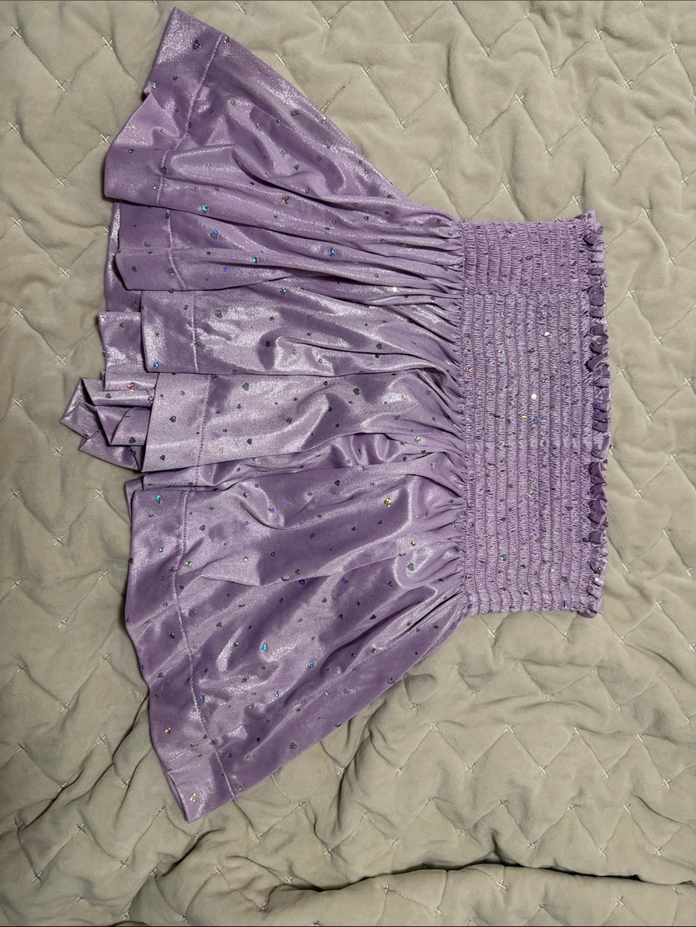 QUEEN OF SPARKLES Lavender Smocked Circle Skirt with Iridescent Dots